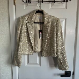 Sequin Tweed Cropped Jacket - Champagne Sparkle